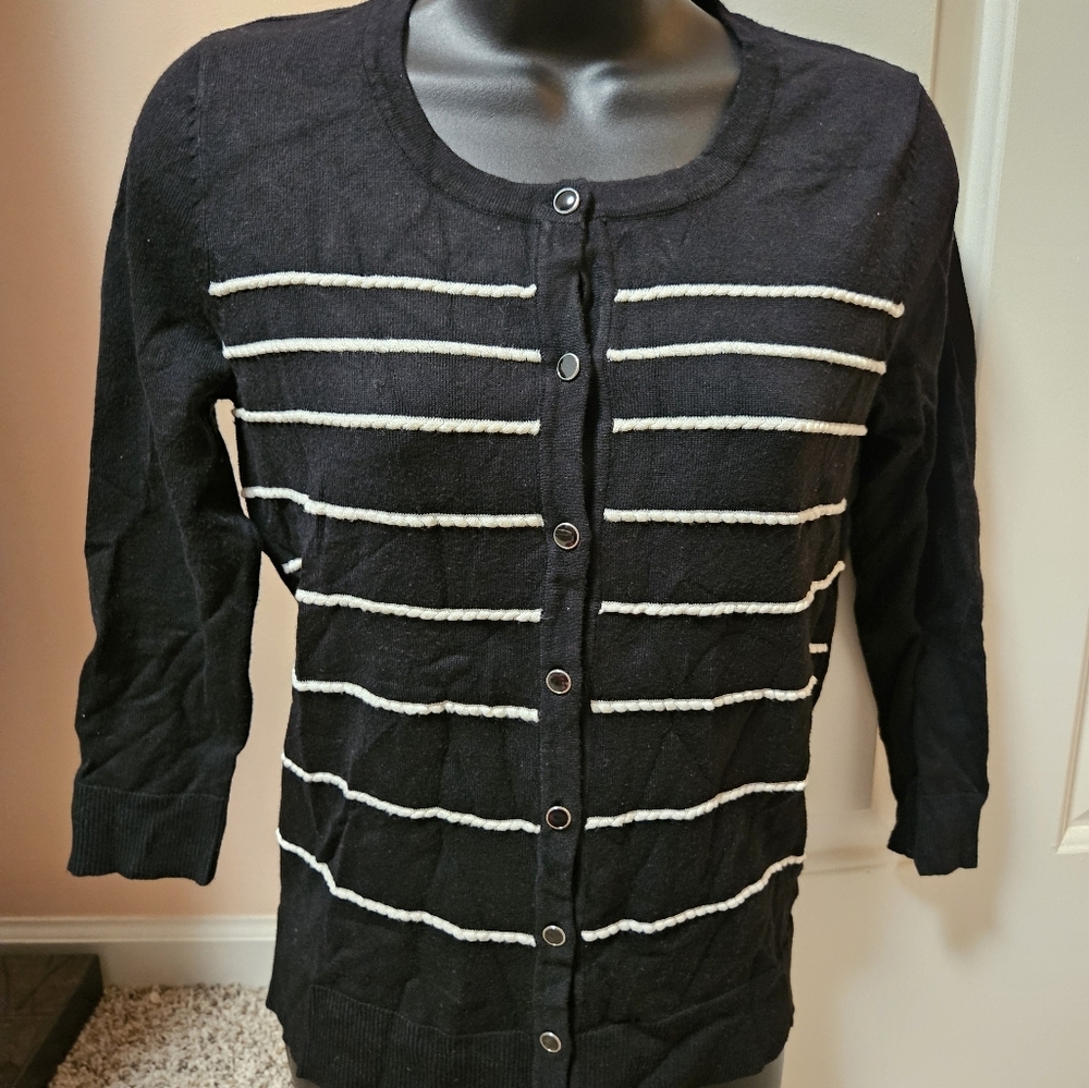 New York & Company Black and White Striped Sweater